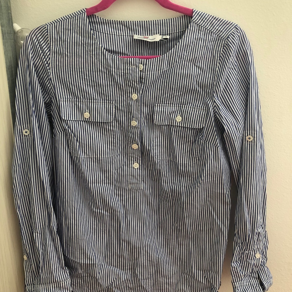 VInyard Vines Navy and White Striped Shirt